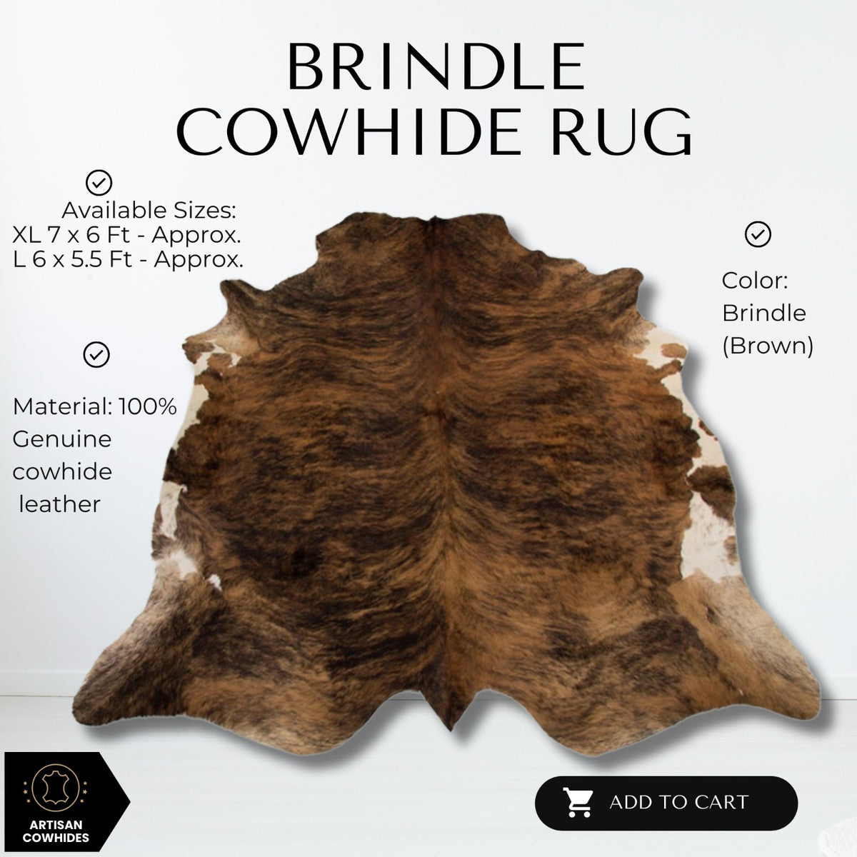 Brindle Cowhide Rug – SIZE: 7'x6'8