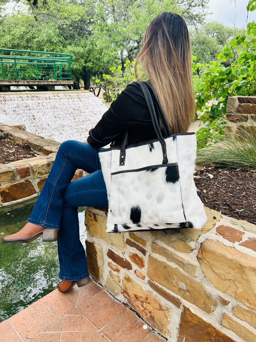 Handmade Leather Bags | White and Black Cowhide Bag