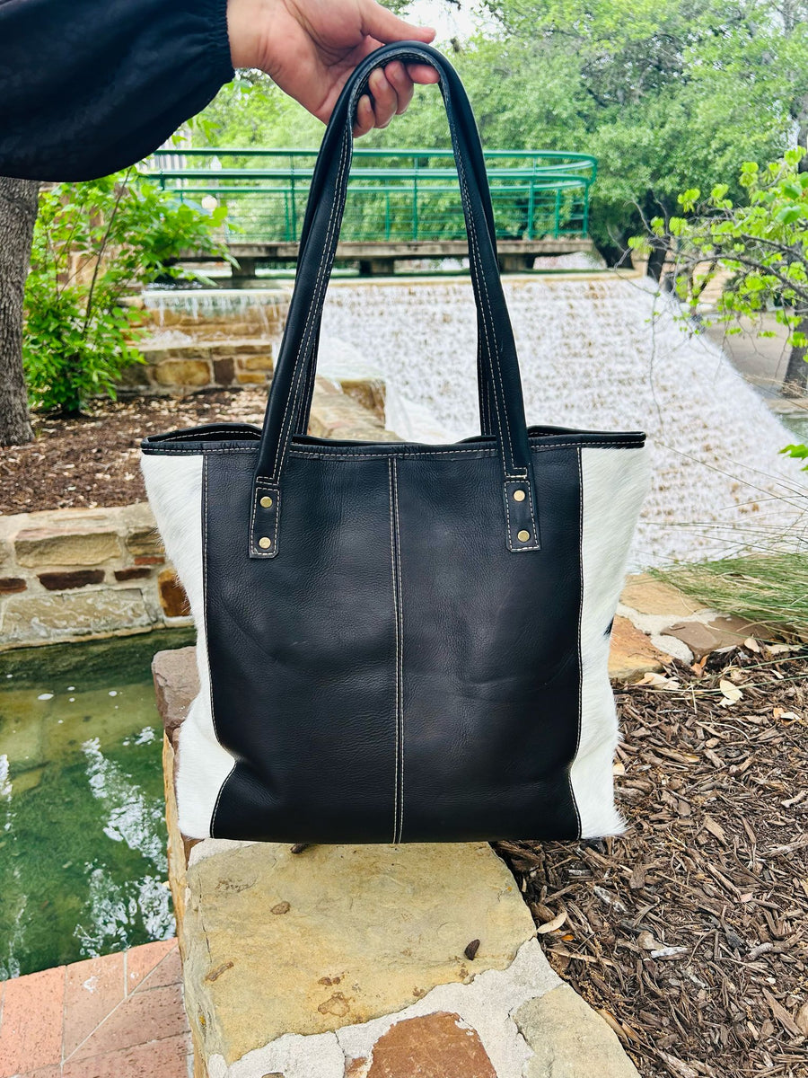 Handmade Leather Bags | White and Black Cowhide Bag & Leather Tote