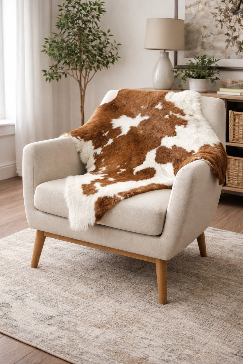 Brown & White Calfskin Leather Size 3ft x 3ft - Premium Quality