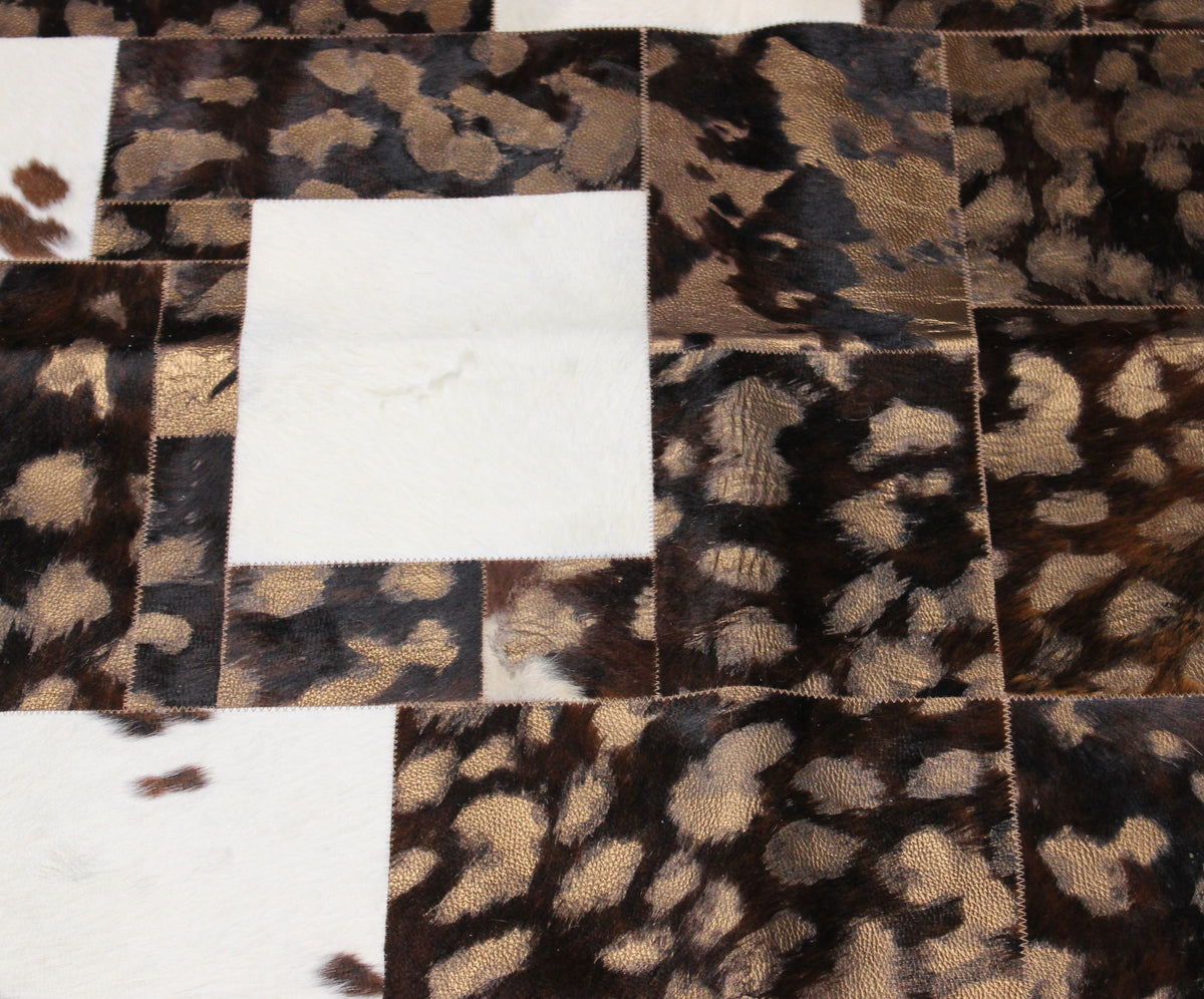 White & Folia Patchwork Cowhide Rug 6.6ft x 5.3 ft Artisan Cowhides
