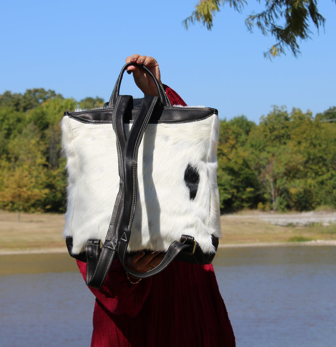 Cowhide Backpack Black & White 16" Wide X 15" High X 4" Artisan Cowhides