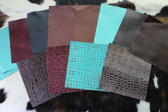 Assorted Cowhide Leather Pre Cut Pieces | 12x12 inch Precuts Sheets for  Crafts