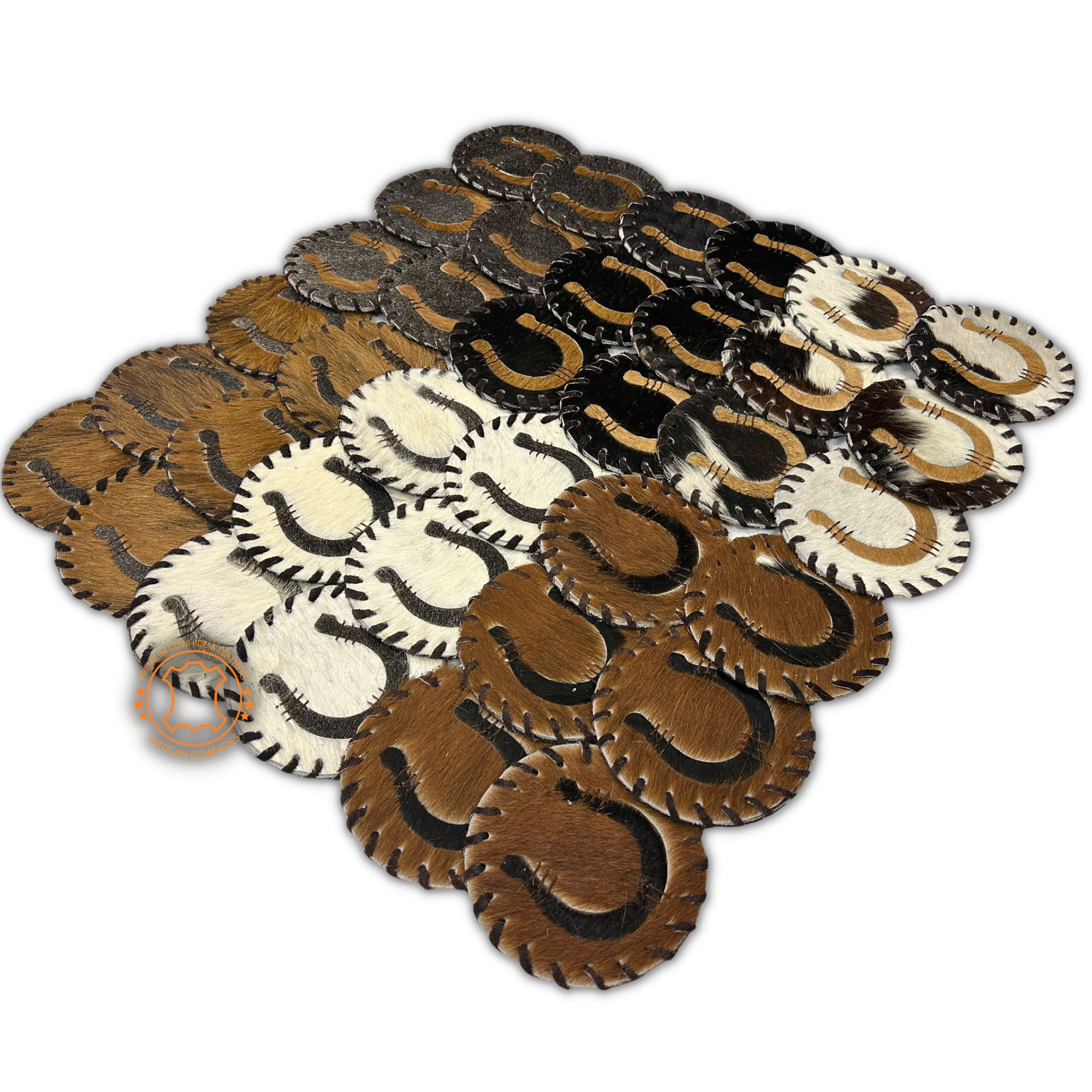 Spade Cowhide Coaster Assorted - Size 4.5 Inches - Genuine Cowhide