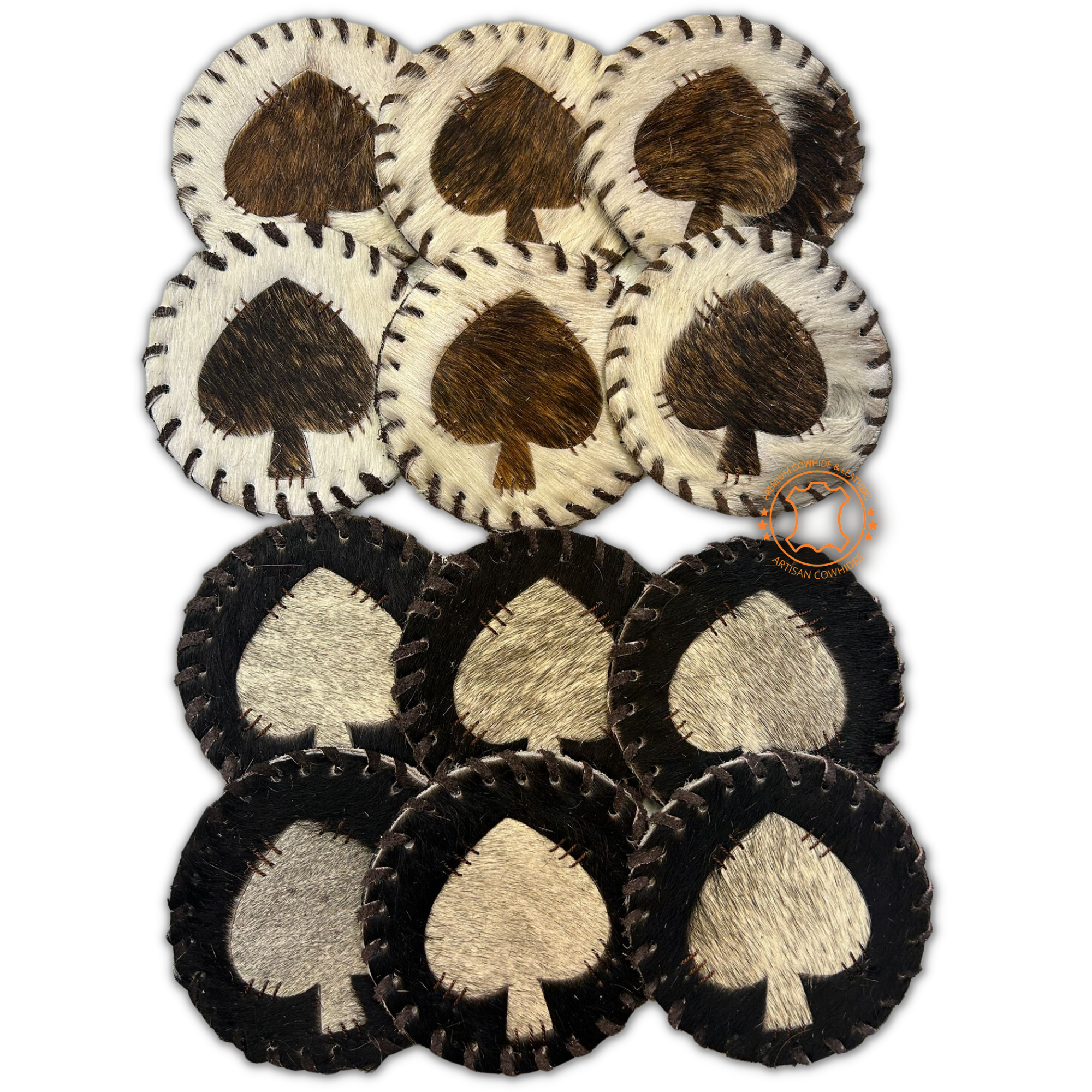 Cowhide Coasters Round Shape 4.5'' Table Decoration 