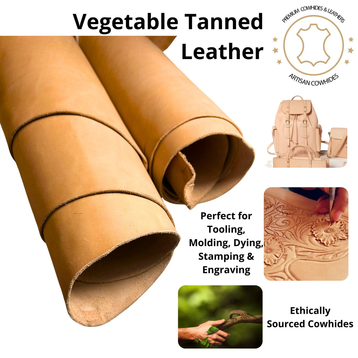 ArtisanCowhides Genuine Veg Tan Leather PRECUT – Cowhide Vegetable Tan ...