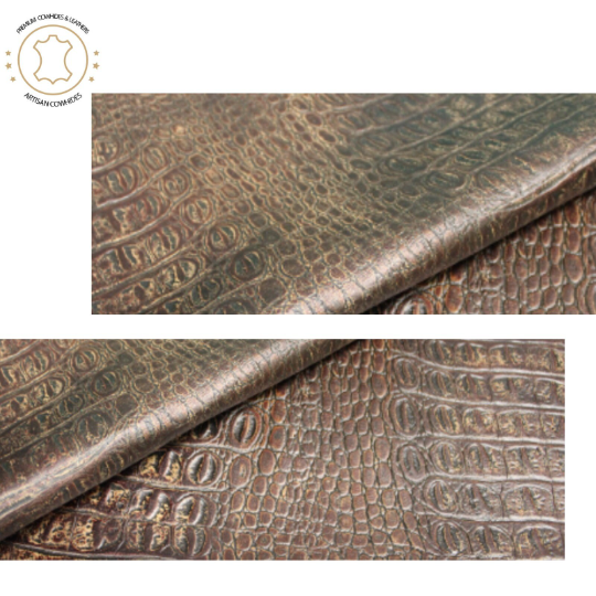 Copper Brown EMBOSSED CROCODILE LEATHER : Genuine Leather 2.5-3 oz. -  Perfect for Handbags and Leather Crafts!