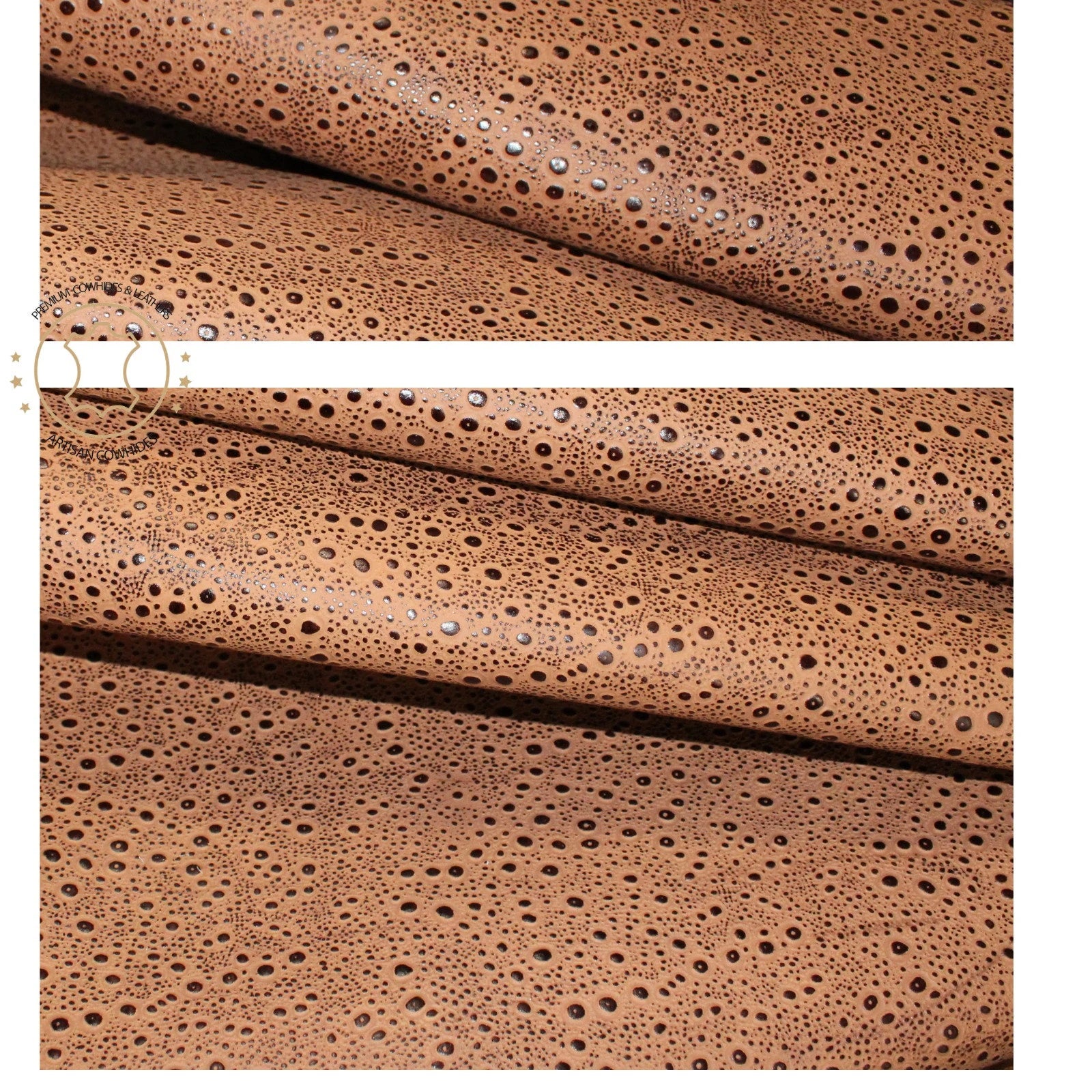 Embossed Cowhide Leather Sheets, Rain Drops Embossed Leather
