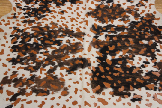 Acid Wash Orange on Tricolor Cowhide Rug - (XL 6'3"x6' Ft)