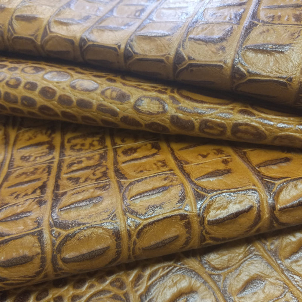 Embossed-Tan -crococodile - 2.5-3 oz. - Perfect for Handbags and Leather Crafts!