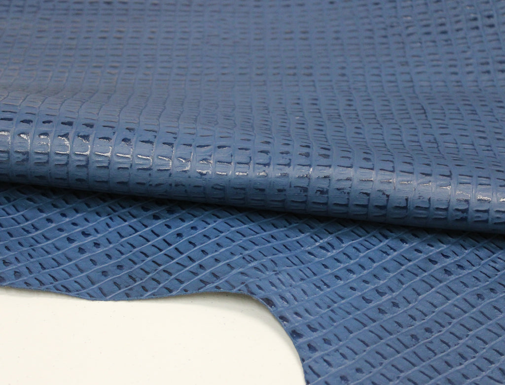 ROYAL BLUE CAIMAN EMBOSSED LEATHER: