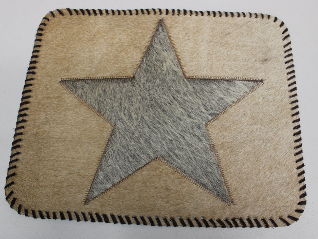 Cowhide Placemats Beige & Gray - Star Design - 17"x14"- Set of six mats