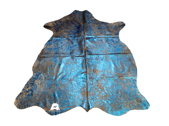 Blue Acid Washed COWHIDE RUG – Size: 7’x 6’ Ft – Premium Cow Hide Rug
