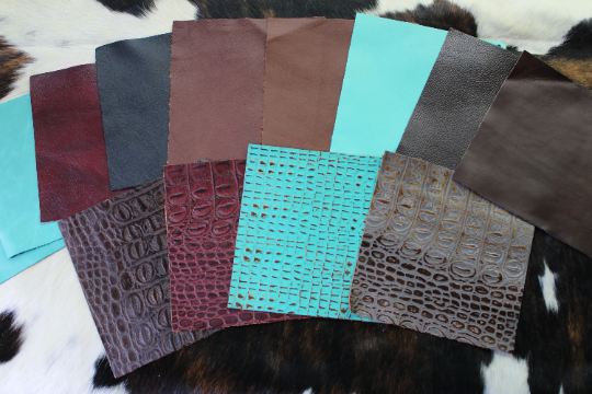 Assorted Cowhide Leather Pre Cut Pieces | 12"x12" inch Precuts Sheets for Crafts