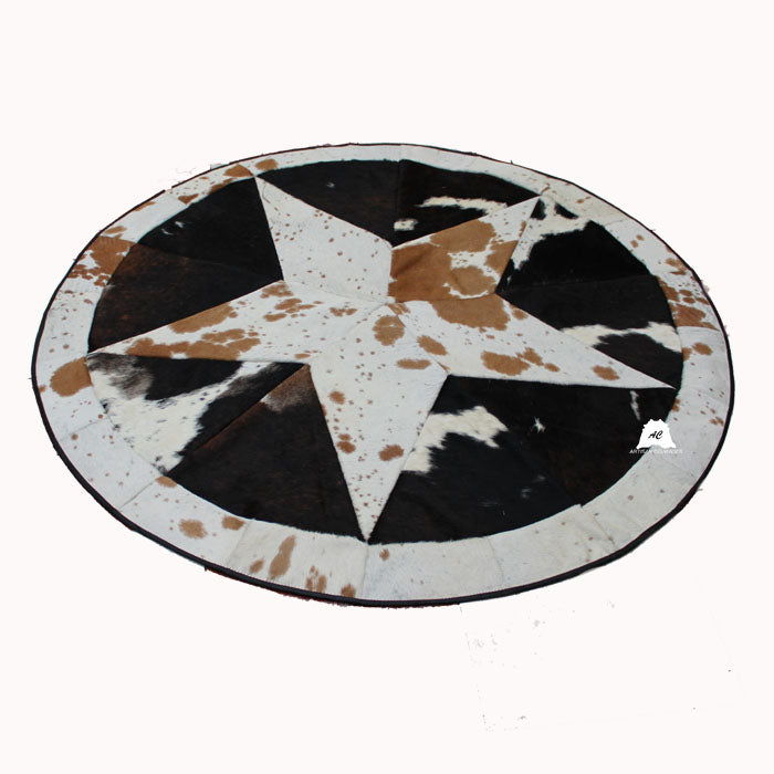 Round Patchwork Star Cowhide Rug - Size 40 Inches – Artisan Cowhides